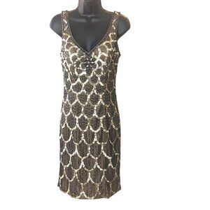 SUE WONG womens fitted sequined dress 34ch 26w 34h 37 long  size 4